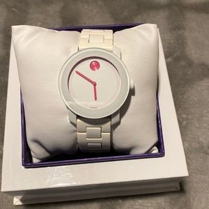 Movado Bold White Dial White Steel and Resin Bracelet Watch with pink dial